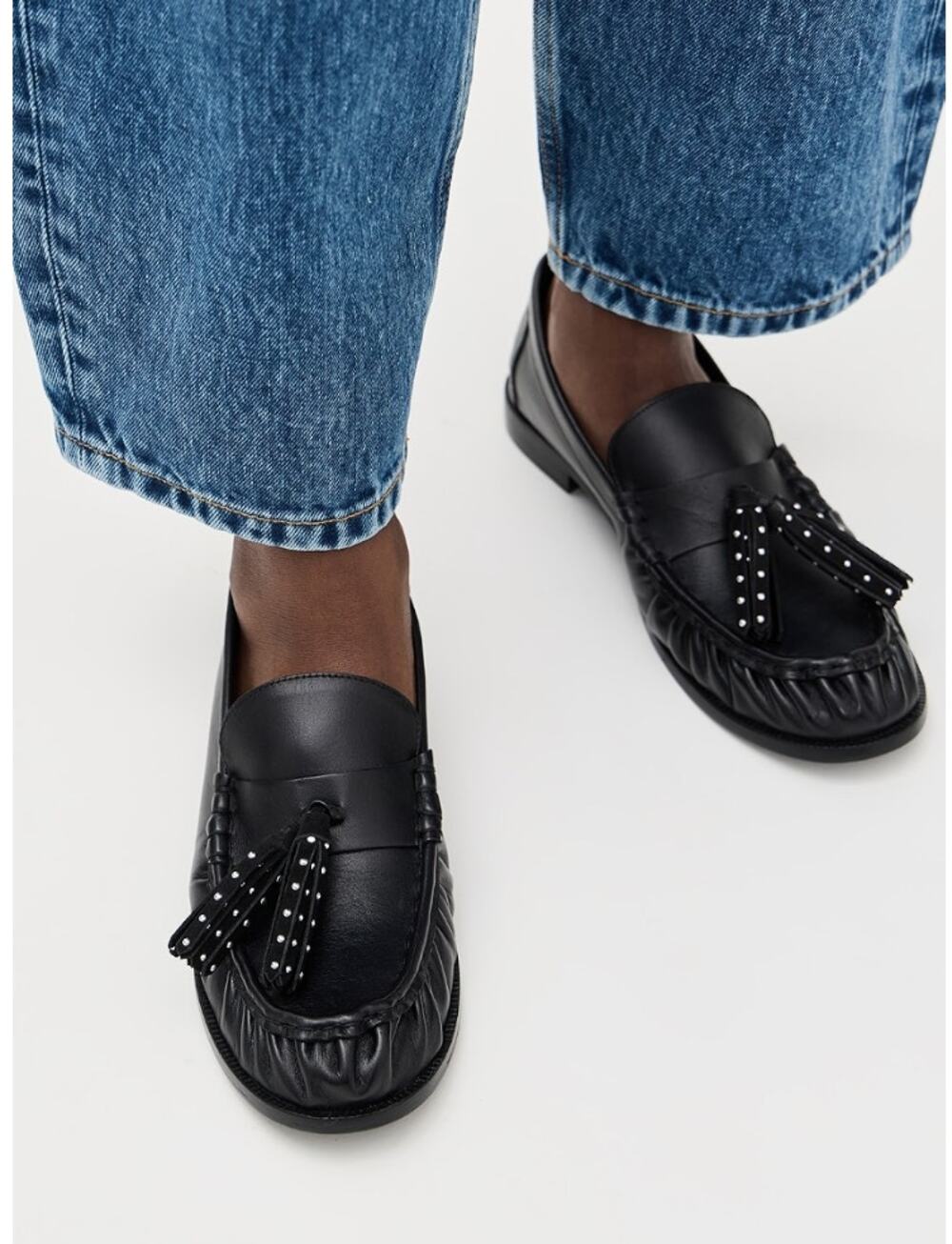 Schutz Tilly Tassel Leather Loafers Black 6.5